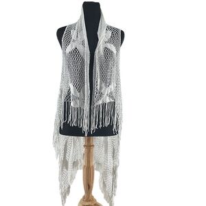 Joseph Ribkoff boho vest open knit cover up floral swim summer cover up one size